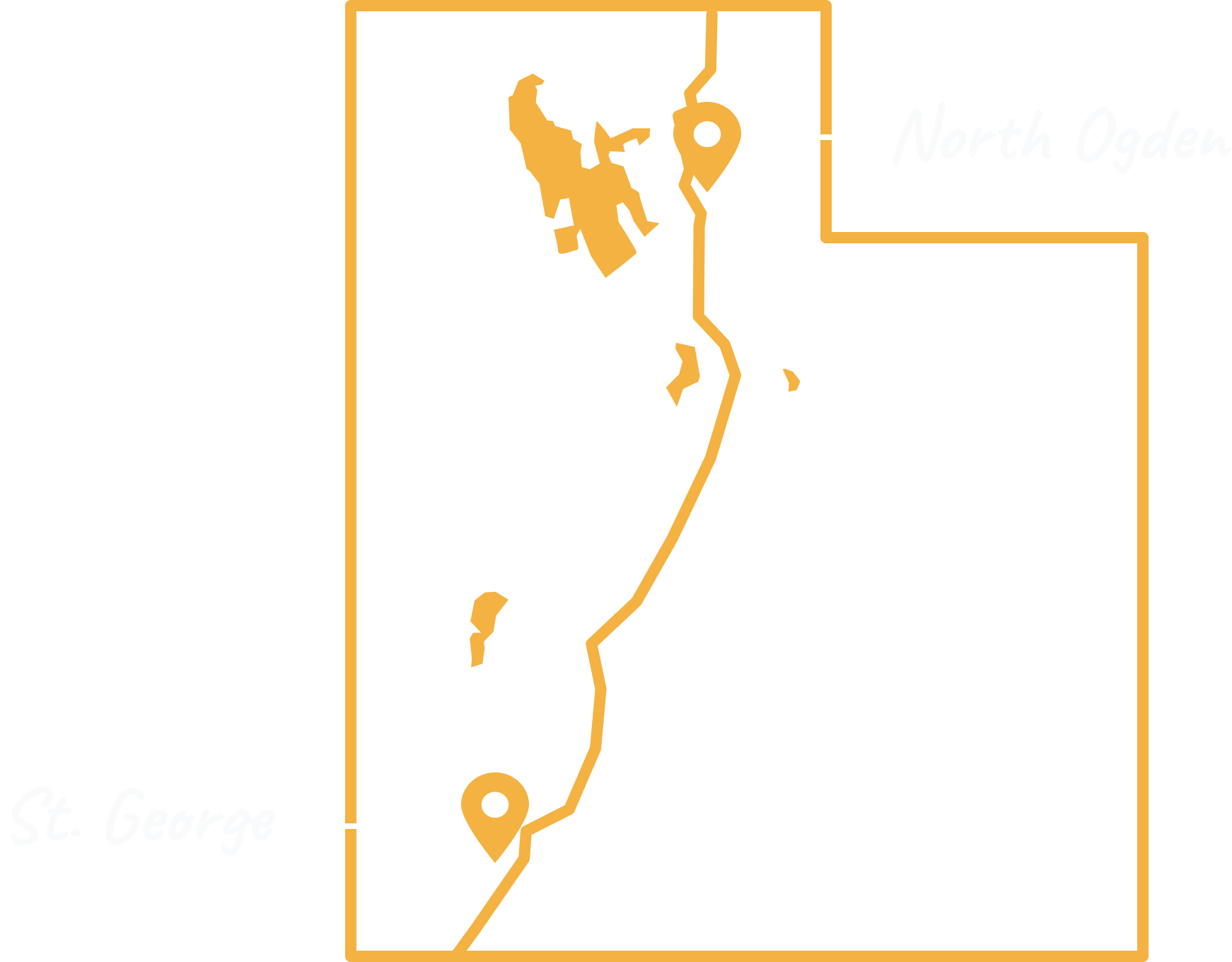 Utah map with North Ogden and St. George marked